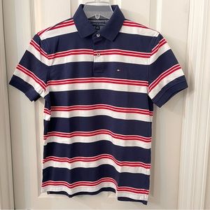Tommy Hilfiger Polo Shirt - Striped Blue/Red.  Mens: Medium